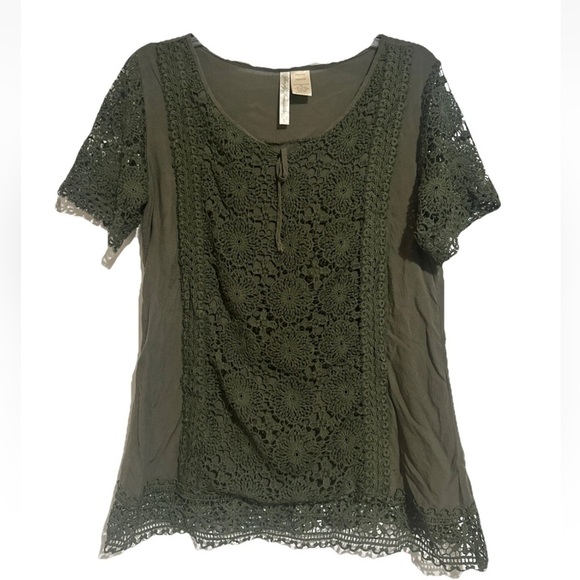 Simply Irresistible Womens Large Crocheted Overlay Green Lace Blouse St Patricks - Picture 1 of 8